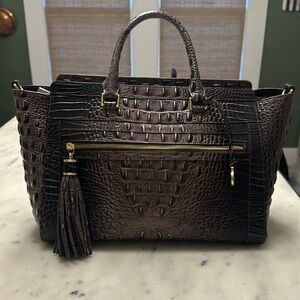 Brahmin purple ombré leather croc trim handbag, shoulder straps. Gold hardware